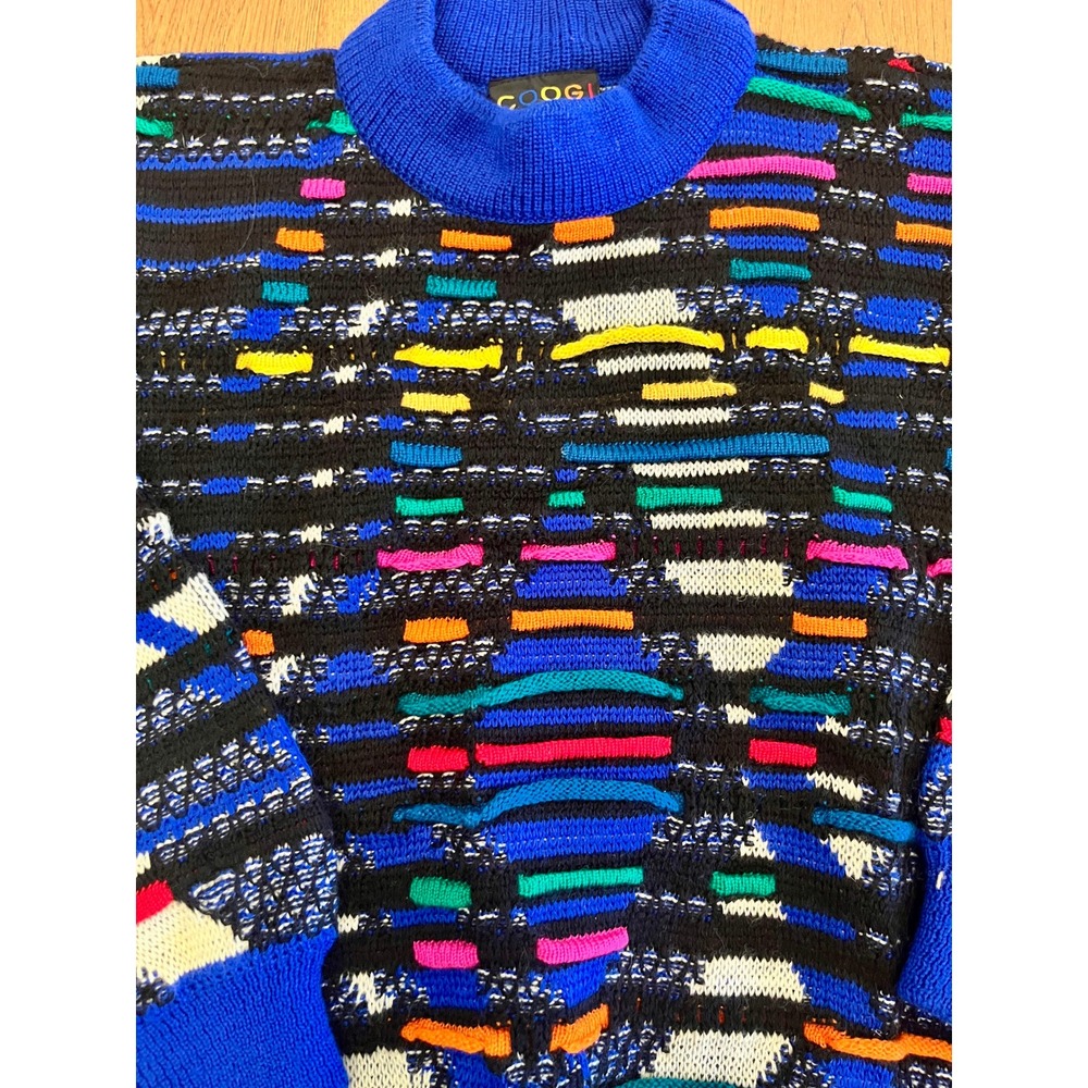 Coogi Australia Vintage 3D Knit Pure Wool Multicolor Sweater Mens Medium Blue
